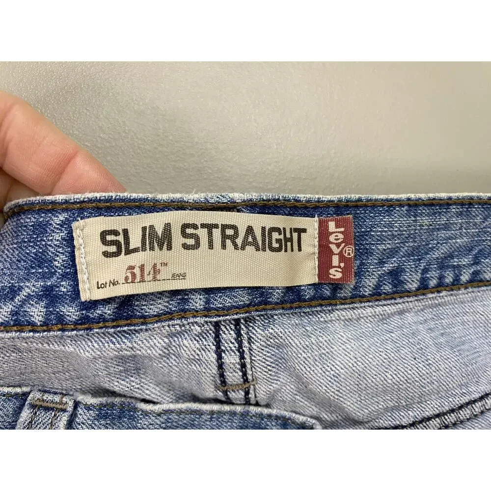 Levis 514 Jeans Mens 36x30 Light Wash Blue‎ Slim Straight Leg Denim Casual Y2K